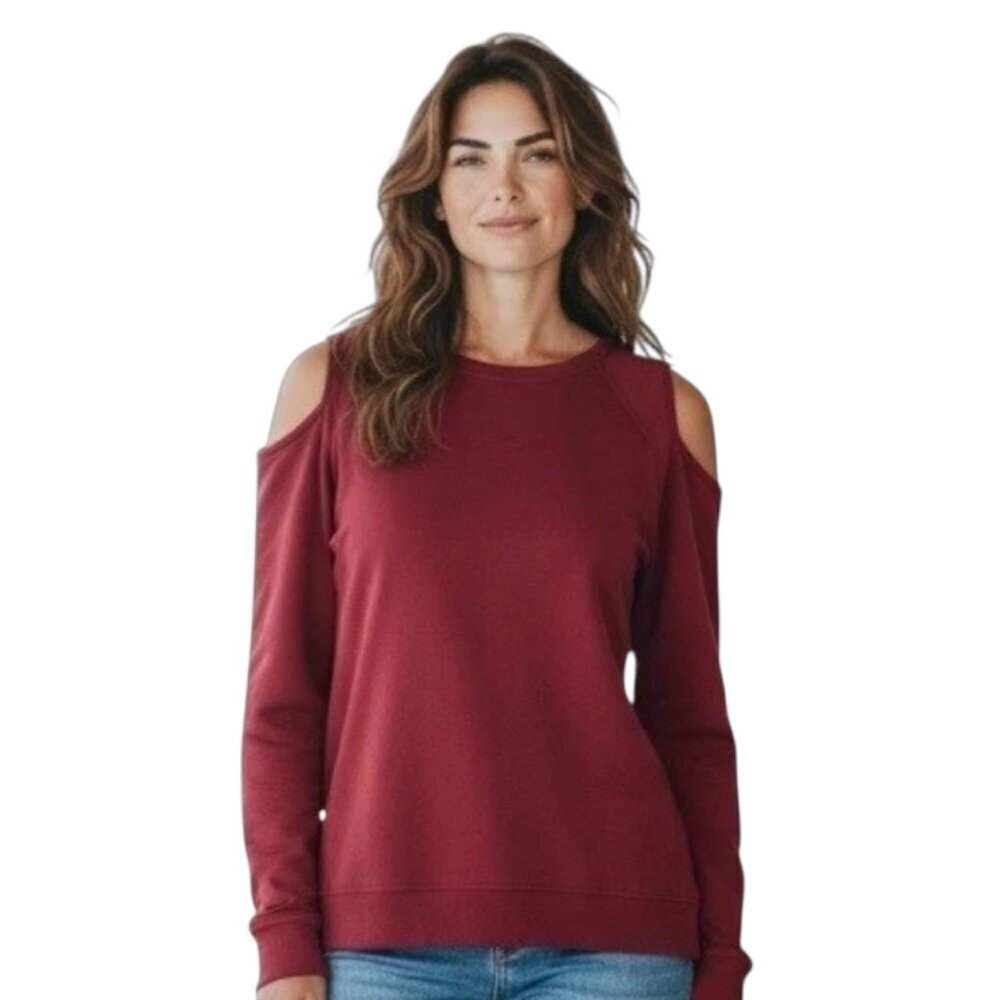 BCG Womens Split Shoulder Sweatshirt~Size Lrg~Deep Red Athletic Sporty Top L3 26